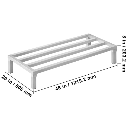 VEVOR 48" x 20" Aluminum Dunnage Rack, Commercial Food Floor Rack, 8" Off the Floor, 1800 lbs Capacity All-Welded Storage Rack, for Storage in