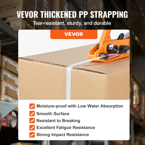 VEVOR 3280ft L Banding Strapping Kit with Strapping Tensioner Tool, Banding Sealer Tool, PP Band, 1000 Metal Seals, Pallet Packaging Strapping
