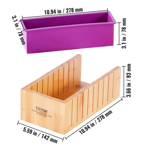 VEVOR Soap Making Kit, Bamboo Cutting Box and Inner Box with Silicone Mold, Stainless Steel Straight & Wavy Cutter, 100 Bags and 105 Stickers, Soap