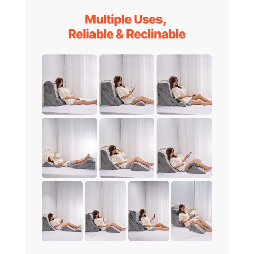 VEVOR 4 Pcs Wedge Pillow for Sleeping, Adjustable Orthopedic Bed Wedge Set, Support Leg Neck Shoulder, Post Surgery Pillow for Back Pain, Acid