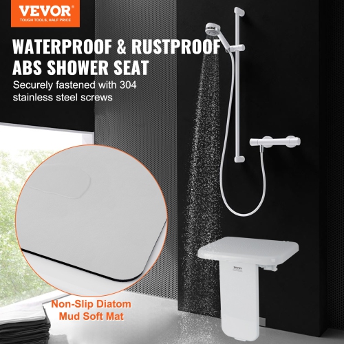VEVOR 15.7'' x 16.7'' Folding ABS Shower Seat, Wall Mounted Fold Up Shower Bench with 440 lbs Load Capacity, Space Saving Fold Down Shower Chair for