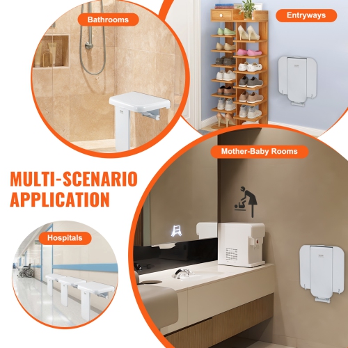 VEVOR 15.7'' x 16.7'' Folding ABS Shower Seat, Wall Mounted Fold Up Shower Bench with 440 lbs Load Capacity, Space Saving Fold Down Shower Chair for