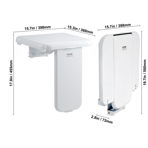 VEVOR 15.7'' x 16.7'' Folding ABS Shower Seat, Wall Mounted Fold Up Shower Bench with 440 lbs Load Capacity, Space Saving Fold Down Shower Chair for