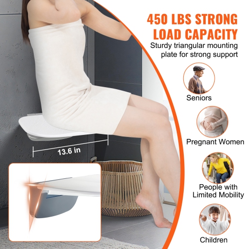 VEVOR 13.6'' x 12.8'' Urea-formaldehyde Folding Shower Seat, Wall Mounted Fold Up Shower Bench with 450 lbs Load Capacity, Space Saving Fold Down