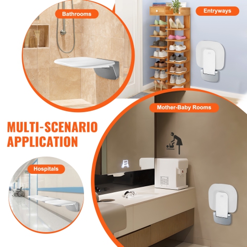 VEVOR 13.6'' x 12.8'' Urea-formaldehyde Folding Shower Seat, Wall Mounted Fold Up Shower Bench with 450 lbs Load Capacity, Space Saving Fold Down