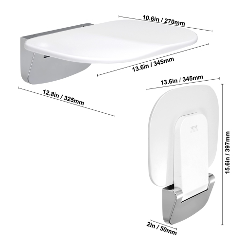 VEVOR 13.6'' x 12.8'' Urea-formaldehyde Folding Shower Seat, Wall Mounted Fold Up Shower Bench with 450 lbs Load Capacity, Space Saving Fold Down