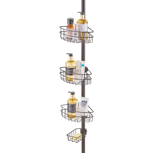 VEVOR 39" to 125" Shower Corner Caddy Tension Pole, Multi-Functional Shower Tension Pole with Strong Load-Bearing Tray, Rust-Proof Easy-to-Install