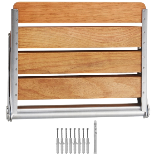 VEVOR 16.1" x 13.4" Folding Oak Shower Seat, Wall Mounted Fold Up Shower Bench with 440 lbs Load Capacity, Space Saving Home Care Fold Down Shower