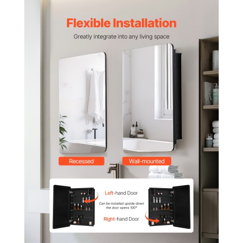 VEVOR 20 x 30 inch Medicine Cabinet, Medicine Cabinet for Bathroom with Mirror, Aluminum Frame Bathroom Wall Cabinet, 4-layer Adjustable Shelves,