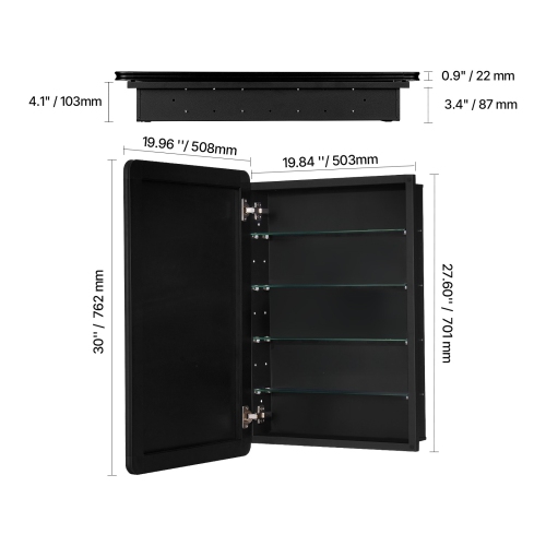 VEVOR 20 x 30 inch Medicine Cabinet, Medicine Cabinet for Bathroom with Mirror, Aluminum Frame Bathroom Wall Cabinet, 4-layer Adjustable Shelves,