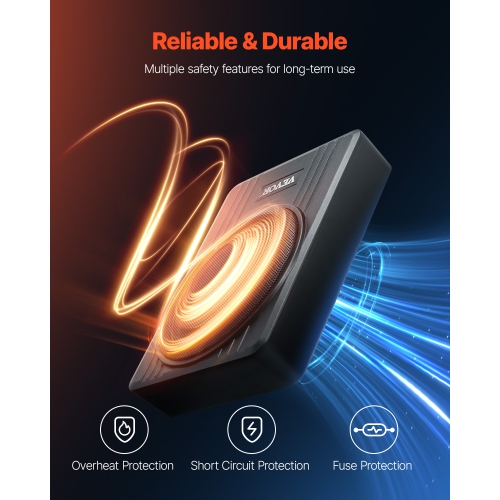 VEVOR 10" 300W Underseat Car Subwoofer, Slim Powered Car Subwoofers Under the Seat, Low Profile Audio Sub Built-in Amplifier, High/Low Level Input &