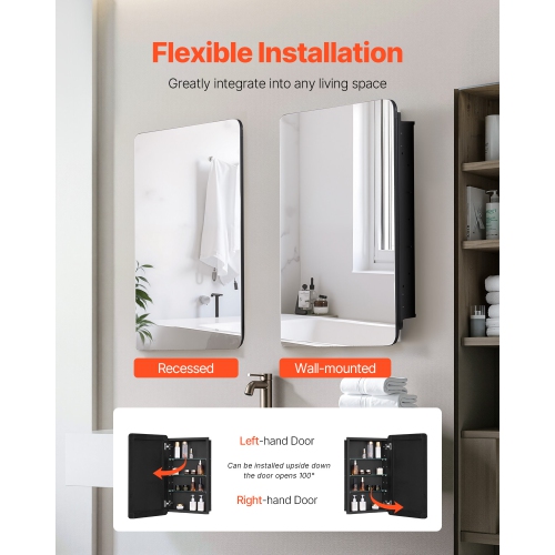 Armoire à pharmacie VEVOR 16,5 x 27.5&nbsp;po, armoire à pharmacie pour salle de bain avec miroir, armoire murale de salle de bain à cadre en