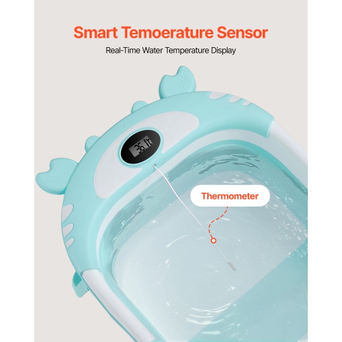 VEVOR 5 Gal Baby Bathtub, Collapsible Baby Bath Tub with Thermometer and Soft Cushion, Durable Green Bathtub with Showerhead Holder & Drainage Hole,