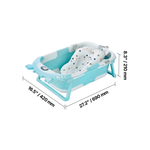 VEVOR 5 Gal Baby Bathtub, Collapsible Baby Bath Tub with Thermometer and Soft Cushion, Durable Green Bathtub with Showerhead Holder & Drainage Hole,
