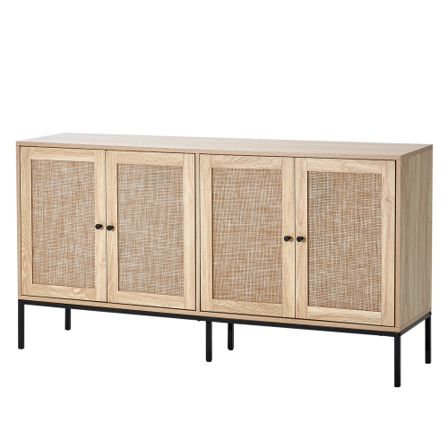 VEVOR 4 Magnetic Doors Rattan Cabinet, Rattan Storage Cabinet whith Adjustable Shelves, Sideboard Buffet Cabinet for Hallway, Entryway, Living Room,