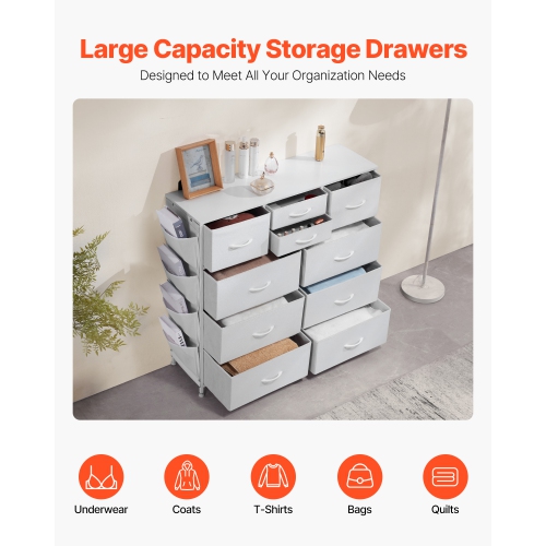 VEVOR 10 Drawer Dresser, Fabric Drawer Dresser with Fabric Bins, Closet Storage Drawers with Easy Pull Handle and Sturdy Steel Frame, Fabric Storage