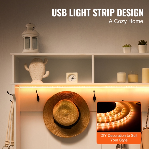 VEVOR 42" Wide Hall Tree Entryway Bench, LED Coat Rack with Shoe Storage, Mudroom bench with Storage and Seating, Adjustable Shelves and 7 Hanging