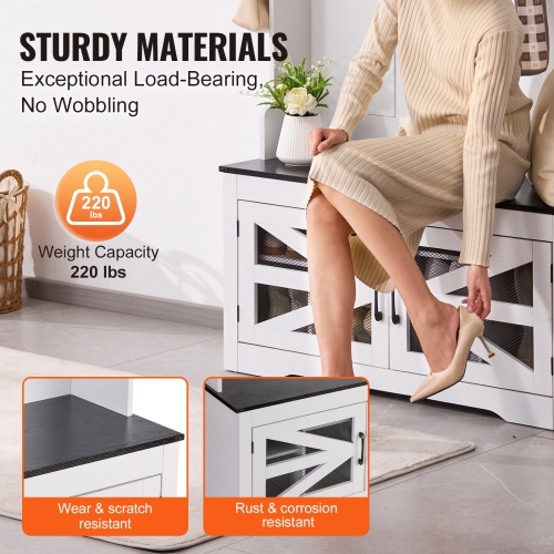 VEVOR 42" Wide Hall Tree Entryway Bench, LED Coat Rack with Shoe Storage, Mudroom bench with Storage and Seating, Adjustable Shelves and 7 Hanging