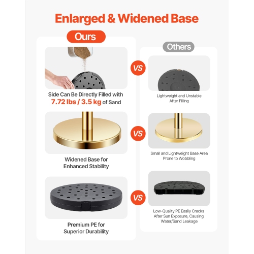 VEVOR 4 Pcs Stanchion Post, Crowd Control Barrier Set with 3 Red Velvet Ropes, 5 ft Stainless Steel Gold Stanchion Post Queue with Sand Injection