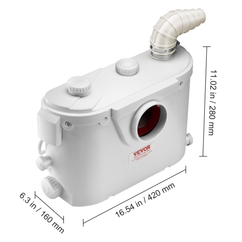 VEVOR 500W Macerator Pump, 29 GPM Flow, 26 ft/8 m Head, Macerator Sewerage Toilet Pump with 4 Water Inlets, Waste Water Disposal Upflush Machine for