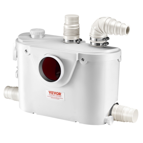 VEVOR 500W Macerator Pump, 29 GPM Flow, 26 ft/8 m Head, Macerator Sewerage Toilet Pump with 4 Water Inlets, Waste Water Disposal Upflush Machine for