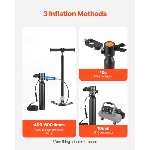 VEVOR 0.5L Scuba Tank, Portable Diving Tank, Diving Oxygen Cylinder Support 5-10 Minutes Underwater Breathing, 32.81 ft Diving Depth, Refillable