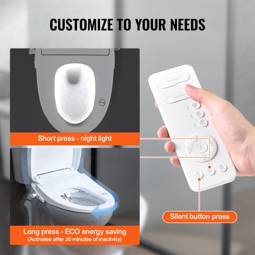 VEVOR Elongated Bidet Toilet Seat, Remote Control Smart Toilet Seat for Existing Toilets, Electric Bidet Toilet Seat with Slow Close, Night Light,