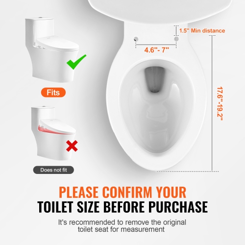 VEVOR Elongated Bidet Toilet Seat, Remote Control Smart Toilet Seat for Existing Toilets, Electric Bidet Toilet Seat with Slow Close, Night Light,
