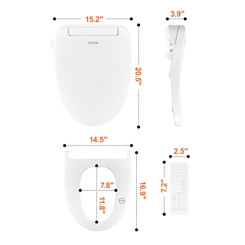 VEVOR Elongated Bidet Toilet Seat, Remote Control Smart Toilet Seat for Existing Toilets, Electric Bidet Toilet Seat with Slow Close, Night Light,