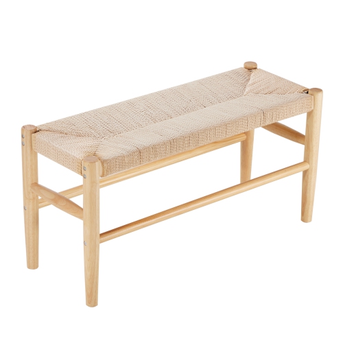 VEVOR 31.5" Rattan Bench, Wooden Rattan Bench, Entrywway Bench with Oak Wood Legs, Bedroom End of Bed Boho Bench with Hand Woven Rattan, for Living
