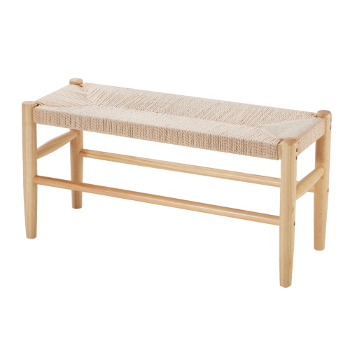 VEVOR 31.5" Rattan Bench, Wooden Rattan Bench, Entrywway Bench with Oak Wood Legs, Bedroom End of Bed Boho Bench with Hand Woven Rattan, for Living