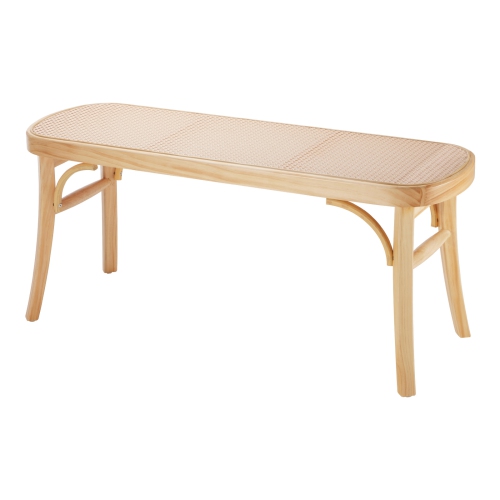 VEVOR 43.3" Rattan Bench, Wooden Rattan Bench, Entrywway Bench with Oak Wood Legs, Bedroom End of Bed Boho Bench with Hand Woven Rattan, for Living