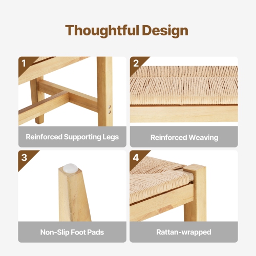 VEVOR 40" Rattan Bench, Wooden Rattan Bench, Entrywway Bench with Oak Wood Legs, Bedroom End of Bed Boho Bench with Hand Woven Rattan, for Living