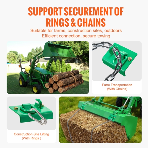 VEVOR 5/16" Tractor Bucket Hook with Tie Down Ring, Grade 70 Forged Steel 2 Pack Bolt-On Grab Hook with Back Plate Compatible for Tractor, Maximum