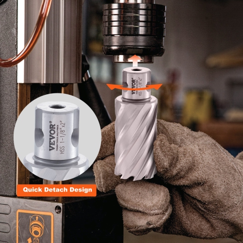 VEVOR 6 pcs Annular Cutter Set, Universal Shank Mag Drill Bits, 2" Cutting Depth, 1" to 2" Cutting Diameter, M2AL High-Speed Steel, with 2 Pilot