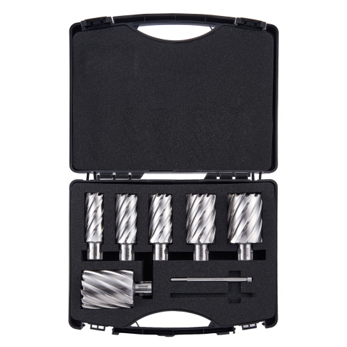 VEVOR 6 pcs Annular Cutter Set, Universal Shank Mag Drill Bits, 2" Cutting Depth, 1" to 2" Cutting Diameter, M2AL High-Speed Steel, with 2 Pilot