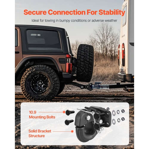 VEVOR Pintle Hook, 30000 lbs Towing Capacity, Trailer Hitches Receiver Hook Fits for 2.5 to 3-inch Lunette Ring with Mounting Kit, Wear-resistant,