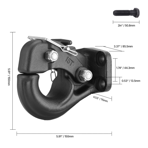 VEVOR Pintle Hook, 30000 lbs Towing Capacity, Trailer Hitches Receiver Hook Fits for 2.5 to 3-inch Lunette Ring with Mounting Kit, Wear-resistant,