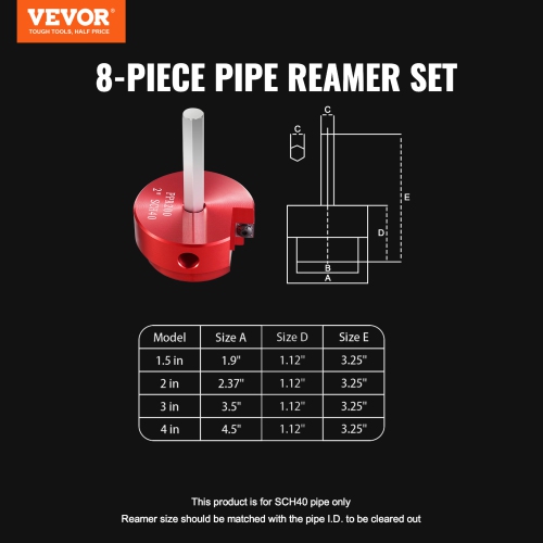 VEVOR PVC Pipe Reamer Kit, Aluminum Alloy, PVC Pipe Fitting Reamer Plumbing Tools Kit, Socket Saver for SCH 40 Pipe, Contains 1/2'',3/4",