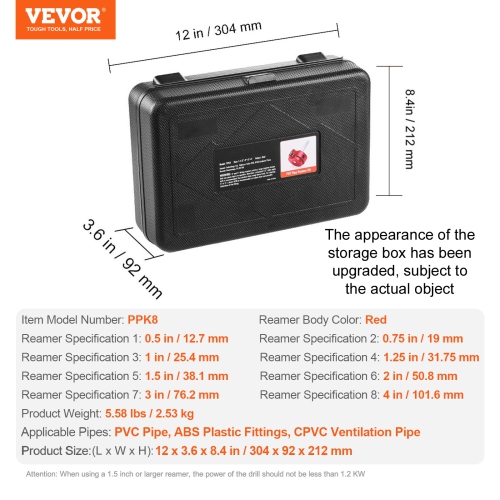 VEVOR PVC Pipe Reamer Kit, Aluminum Alloy, PVC Pipe Fitting Reamer Plumbing Tools Kit, Socket Saver for SCH 40 Pipe, Contains 1/2'',3/4",