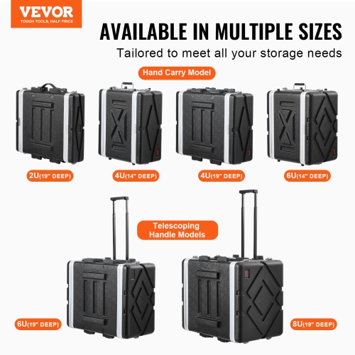 VEVOR 6U Rack Case,Standard 19 in Depth, Server Rack Cabinet with ABS Construction Wheels Heavy-Duty Twist Butterfly Latches,Detachable Front & Back