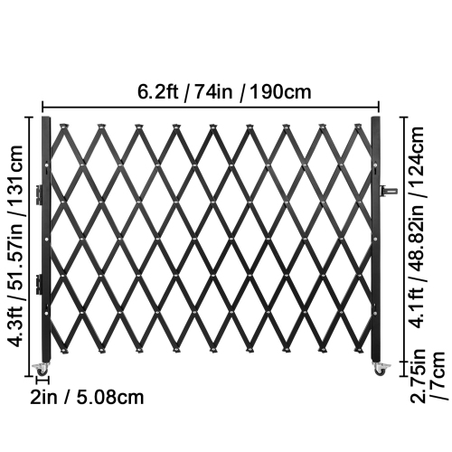 VEVOR 74"W x 51.57"H Single Folding Security Gate, Steel Accordion Security Gate, Flexible Expanding Security Gate, 360° Rolling Barricade Gate,