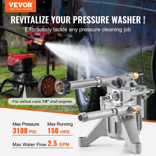 VEVOR 3100 PSI, 2.5GPM,Pressure Washer Pump, 7/8" Shaft Vertical, Replacement Power Washer Pumps Kit with 5 Nozzles, Compatible with Briggs &