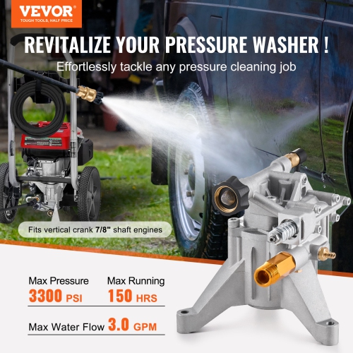 VEVOR 3300 PSI, 3.0GPM,Pressure Washer Pump, 7/8" Shaft Vertical, Replacement Power Washer Pumps Kit with 5 Nozzles, Hardware and Siphon Tube,