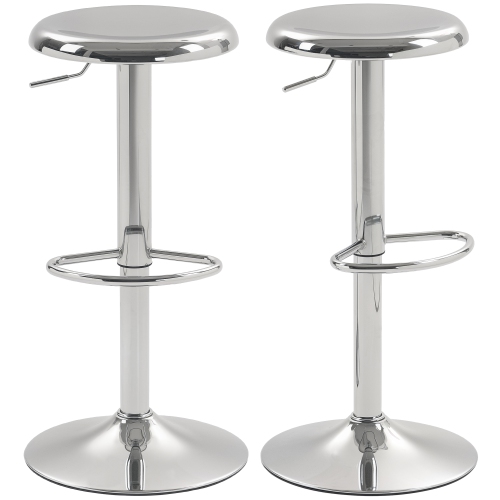 HOMCOM – Ensemble de 2 tabourets de bar ronds à hauteur de comptoir, chaises de bar industrielles pivotantes pour cuisine maison, argenté