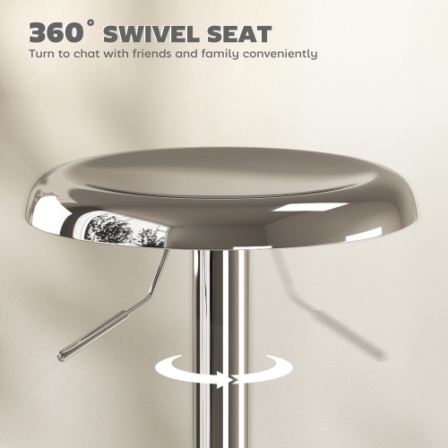 HOMCOM – Ensemble de 2 tabourets de bar ronds à hauteur de comptoir, chaises de bar industrielles pivotantes pour cuisine maison, argenté