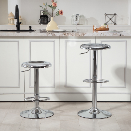 HOMCOM – Ensemble de 2 tabourets de bar ronds à hauteur de comptoir, chaises de bar industrielles pivotantes pour cuisine maison, argenté