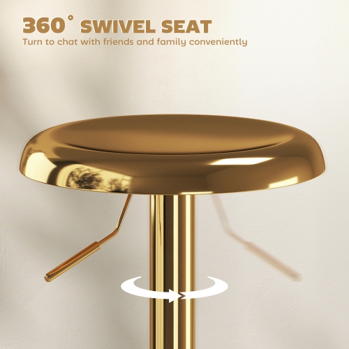 HOMCOM – Ensemble de 2 tabourets de bar ronds à hauteur de comptoir, chaises de bar industrielles pivotantes pour la cuisine à domicile, doré