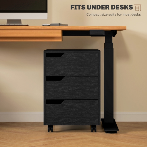 HOMCOM 3 Drawer File Cabinet, Mobile Vertical Filing Cabinet with Wheels, Printer Stand with Storage for Home Office, Black