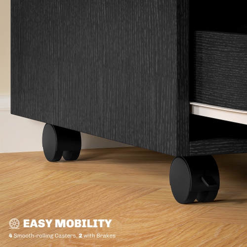 HOMCOM 3 Drawer File Cabinet, Mobile Vertical Filing Cabinet with Wheels, Printer Stand with Storage for Home Office, Black